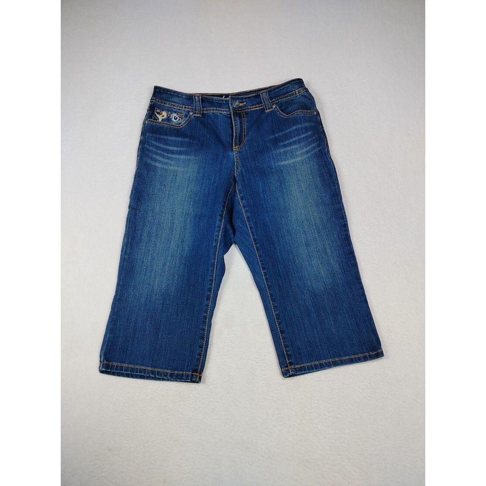 Inc Denim Jean Shorts‎ Womens 6 Blue Curvy Fit Distressed Embroidered Stretch